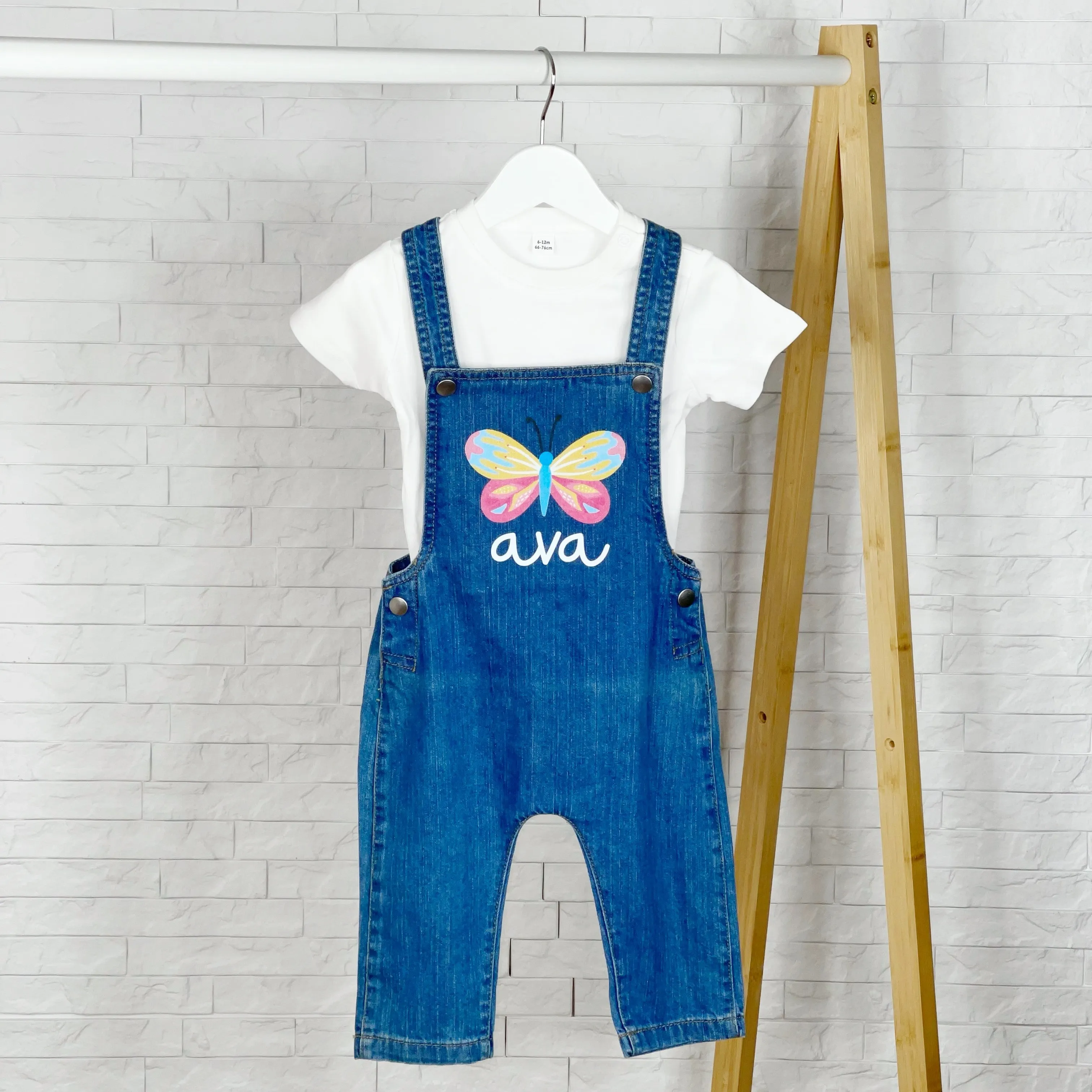 Butterfly Personalised Baby/Kids Denim Dungarees