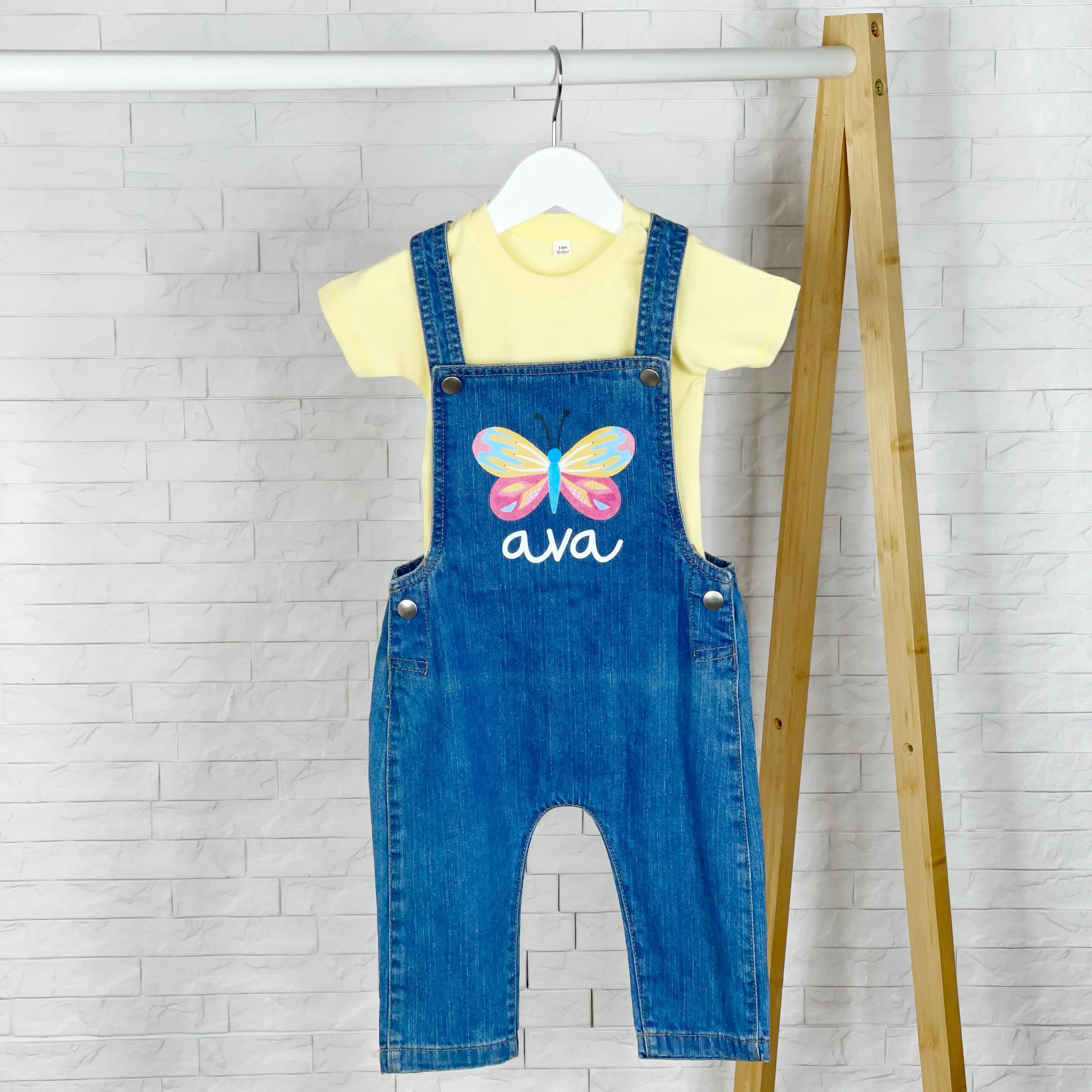 Butterfly Personalised Baby/Kids Denim Dungarees