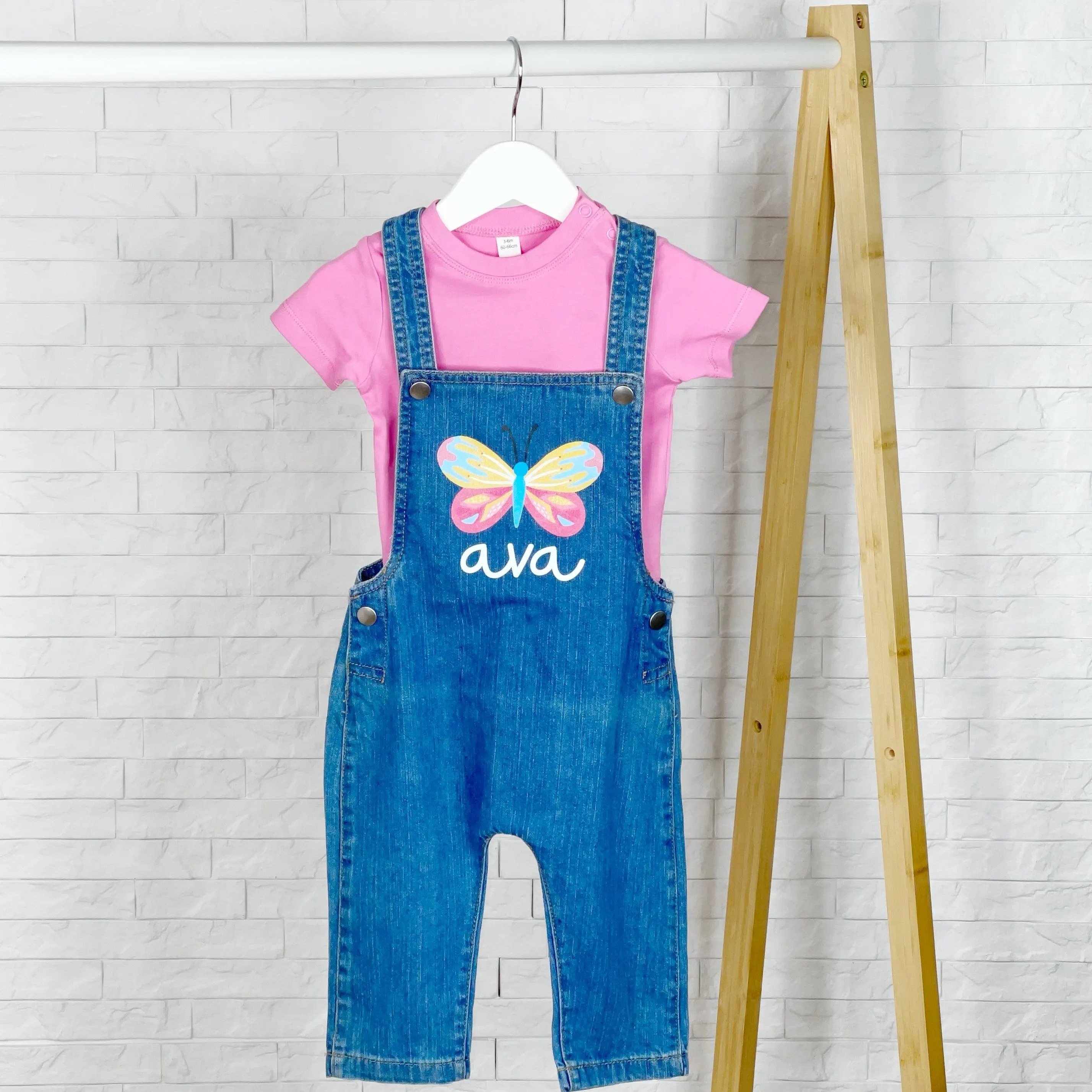 Butterfly Personalised Baby/Kids Denim Dungarees