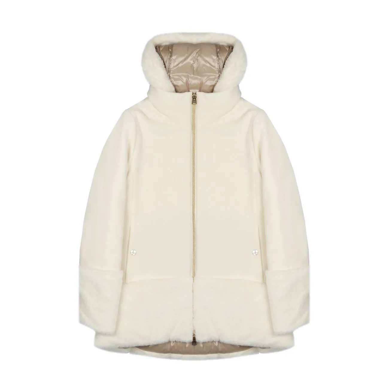 Padded Hooded Coat with Fur Inserts for Kids Cream