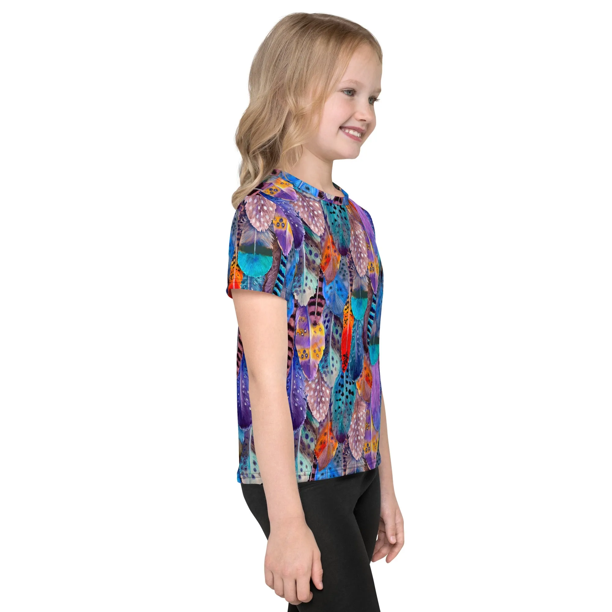 Colorful Feathers Print Kids' Crew Neck T-shirt