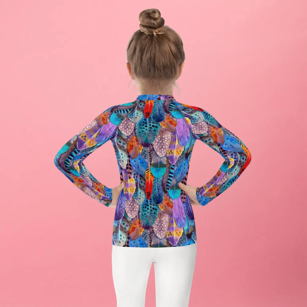 Colorful Feathers Print Kids' Rash Guard