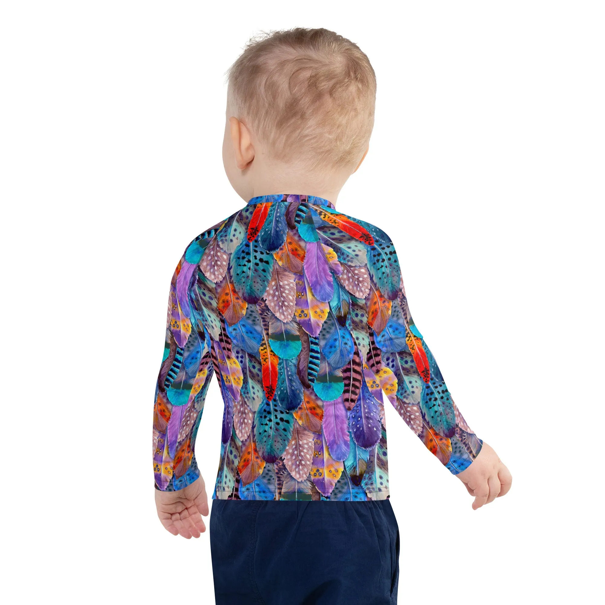 Colorful Feathers Print Kids' Rash Guard