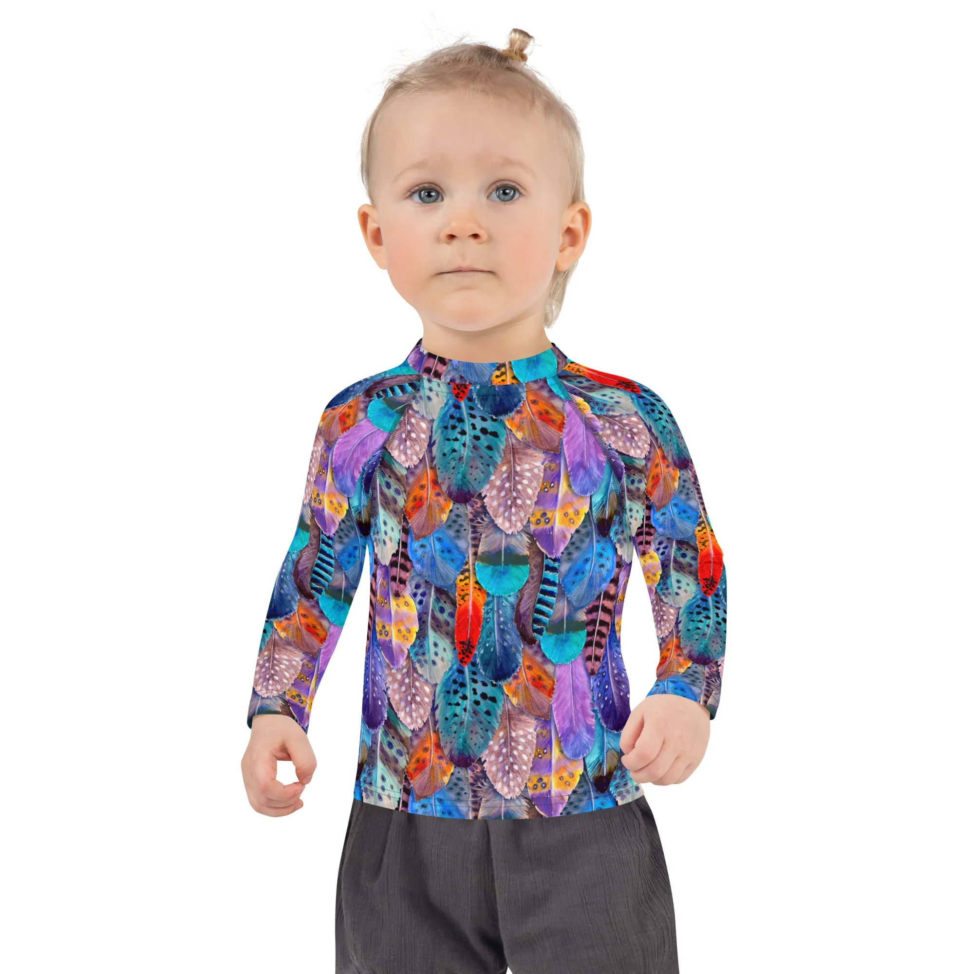 Colorful Feathers Print Kids' Rash Guard