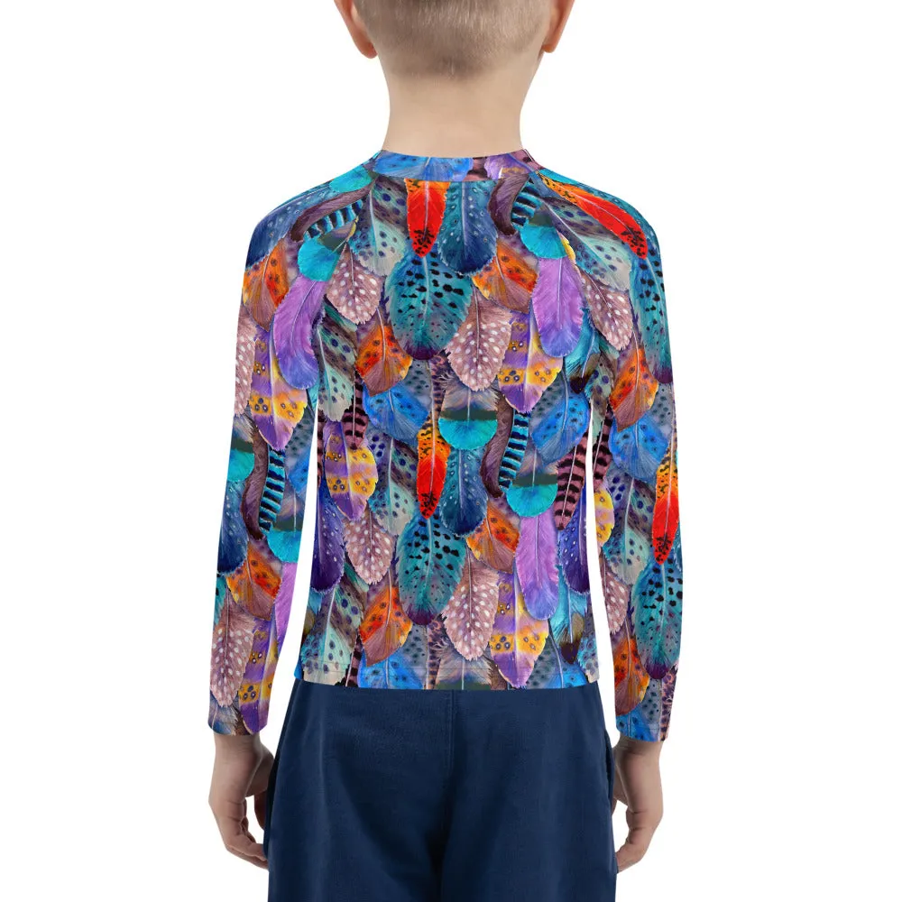 Colorful Feathers Print Kids' Rash Guard