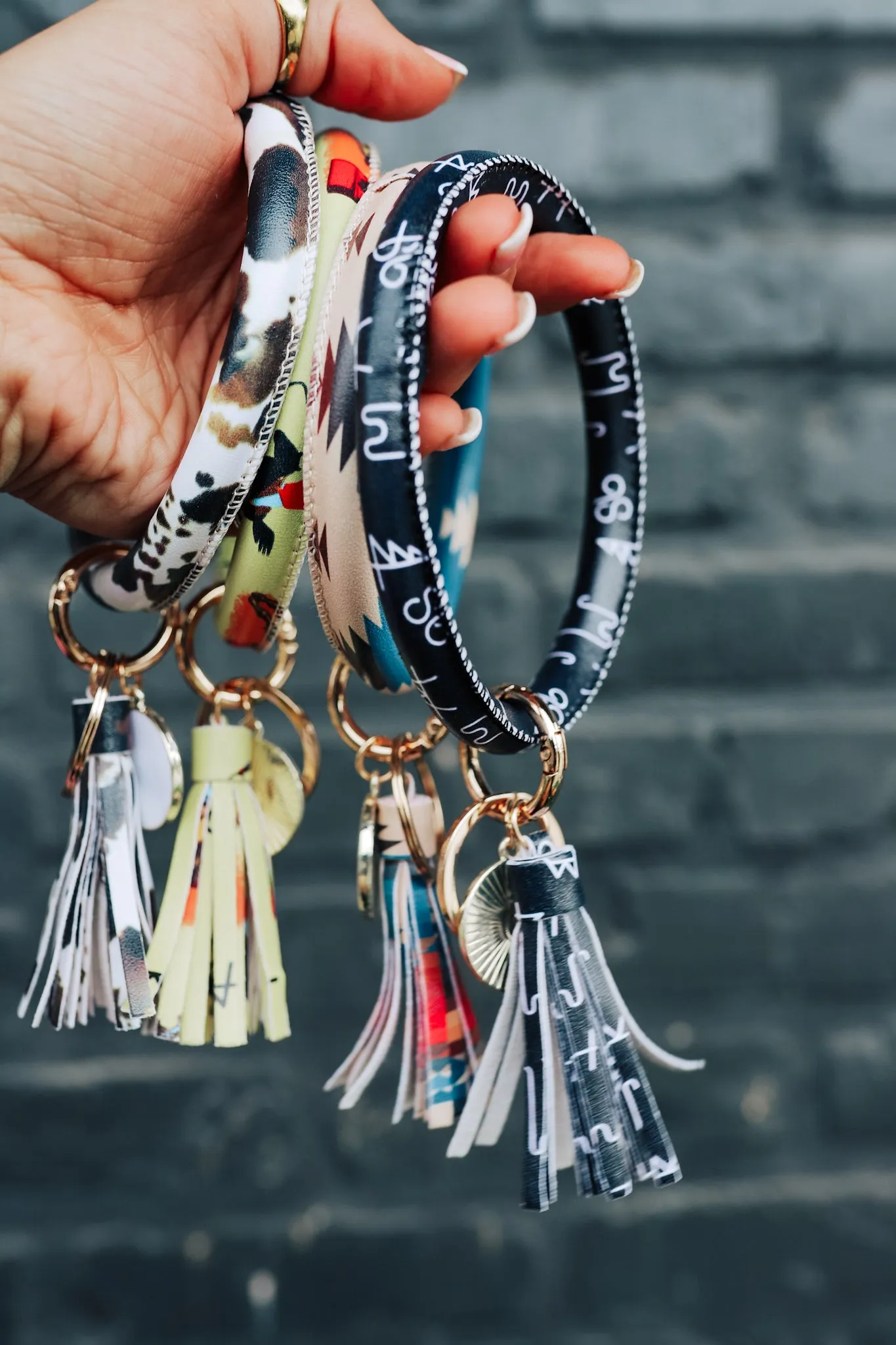 Brown Cowhide Keyring Bracelet with Tassel