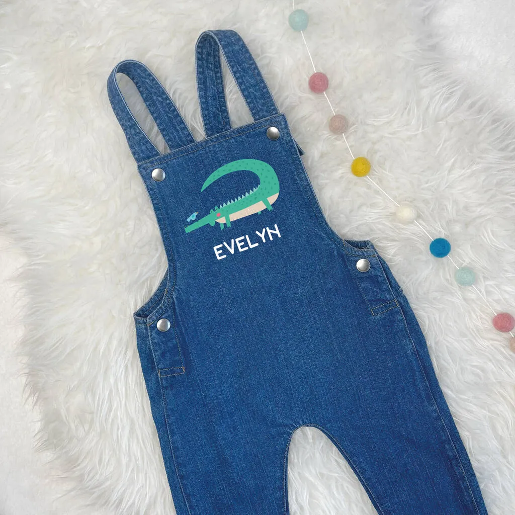 Crocodile Personalised Baby/Kids Denim Dungarees