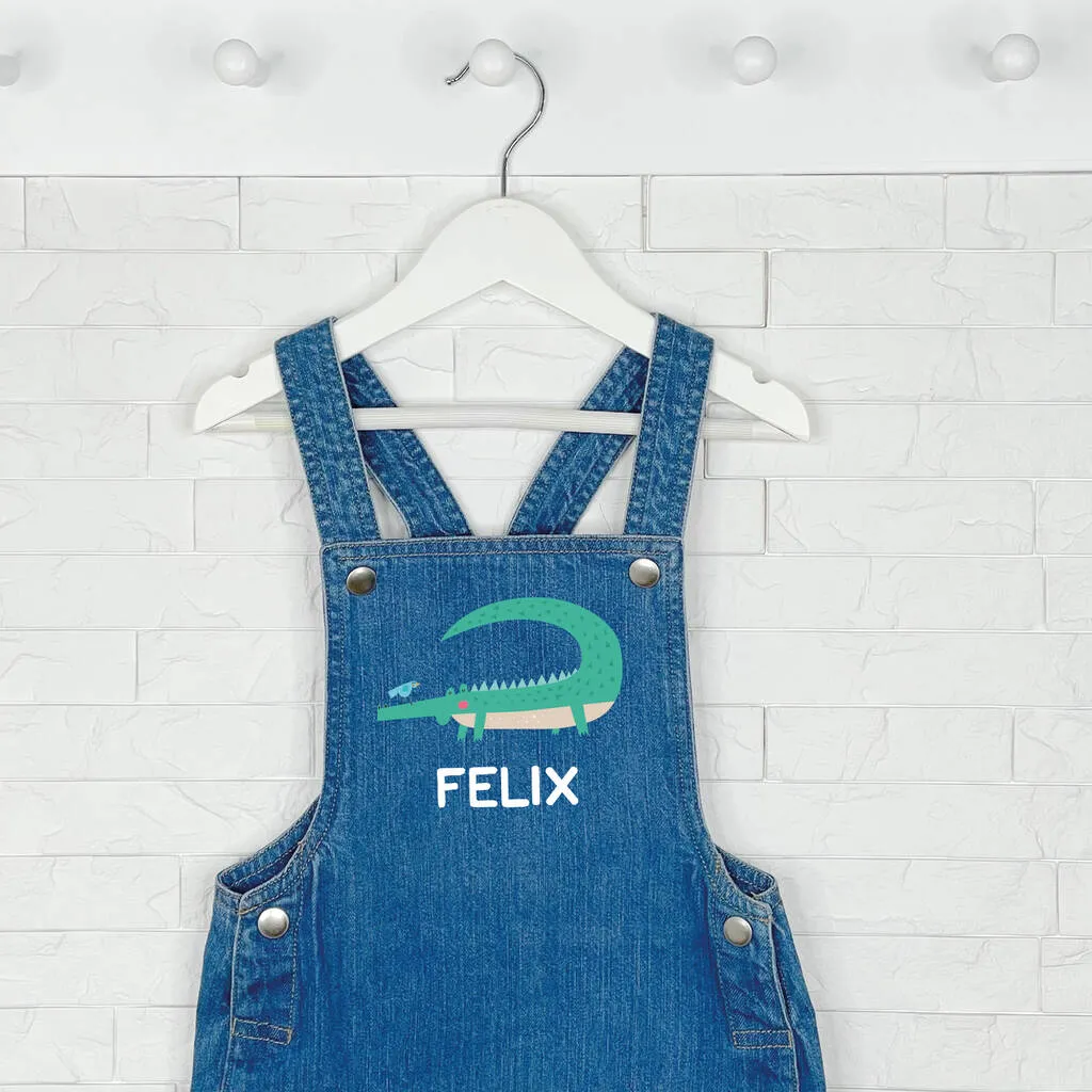 Crocodile Personalised Baby/Kids Denim Dungarees