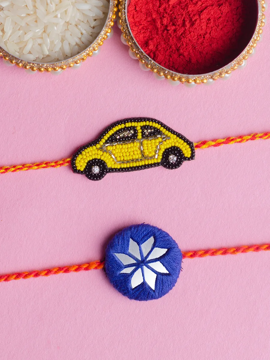 Kids Yellow Car and Blue Rakhi Set