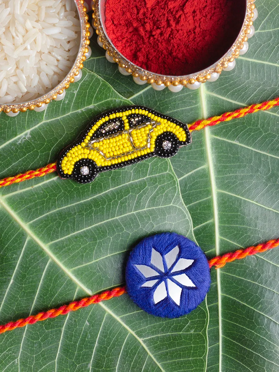 Kids Yellow Car and Blue Rakhi Set