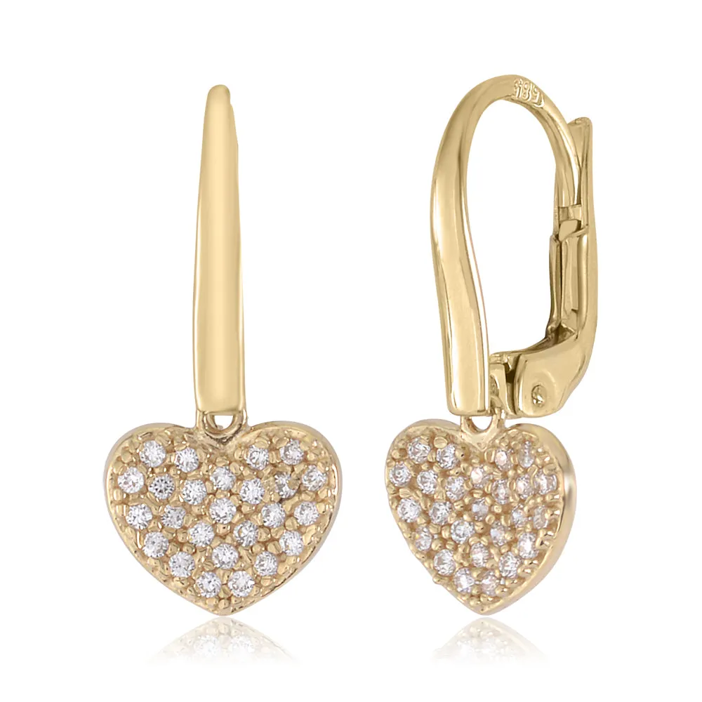 14k Gold Heart Earrings with CZ Pave