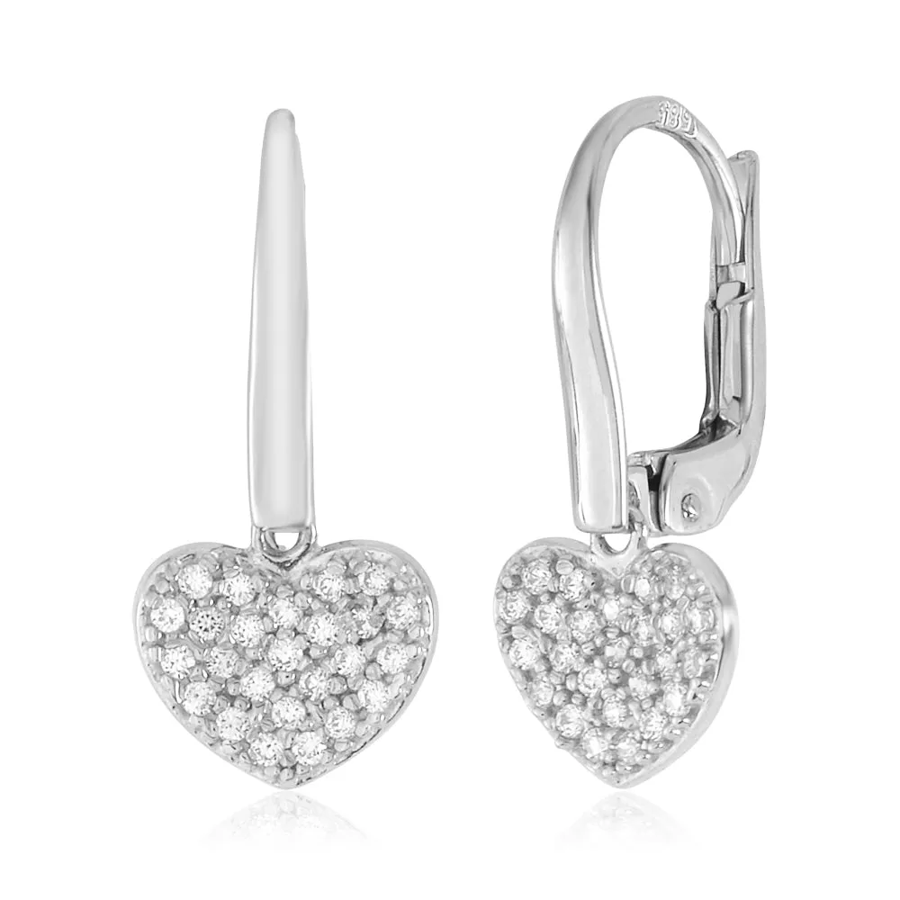 14k Gold Heart Earrings with CZ Pave