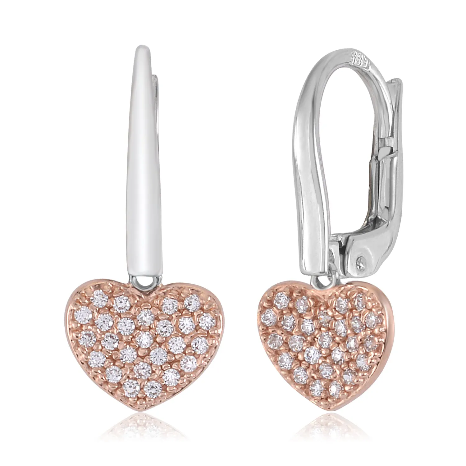 14k Gold Heart Earrings with CZ Pave