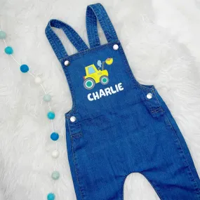 Digger Personalised Baby/Kids Denim Dungarees