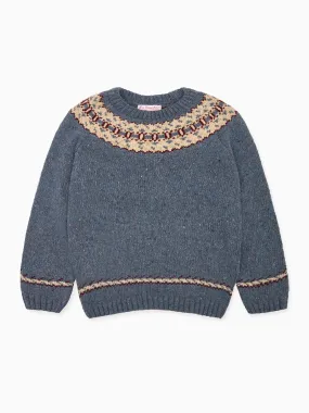 Dusty Blue Merino Fair Isle Kids Jumper