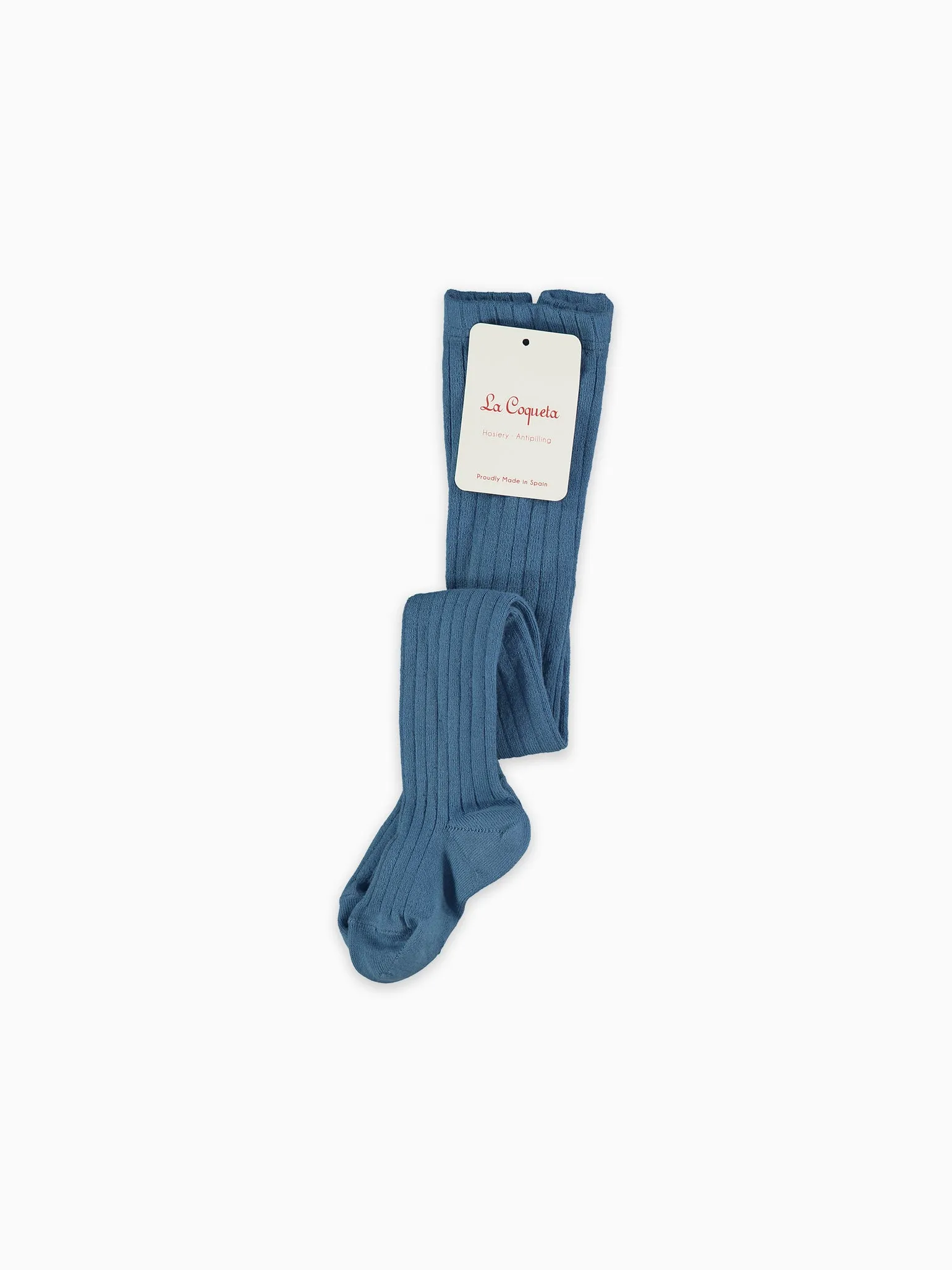 Dusty Blue Ribbed Kids Tights