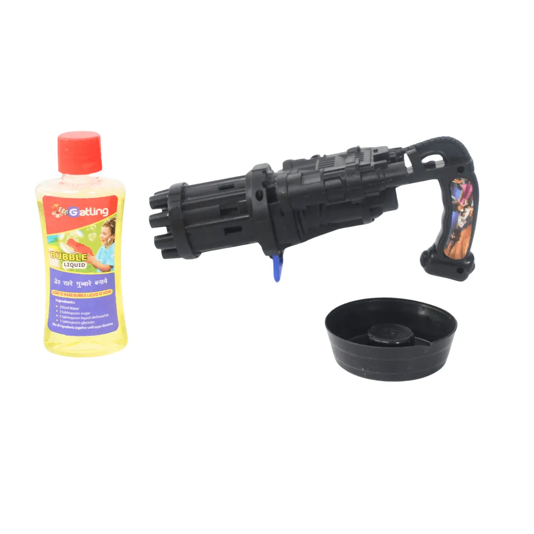 Electric 8 Hole Gatling Bubble Gun with Soap Solution for Kids