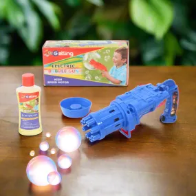 Electric 8 Hole Gatling Bubble Gun with Soap Solution for Kids