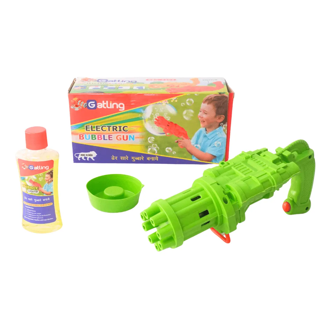 Electric 8 Hole Gatling Bubble Gun with Soap Solution for Kids