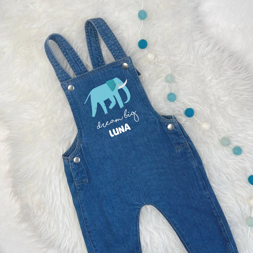 Elephant Dream Big Personalised Baby/Kids Dungarees