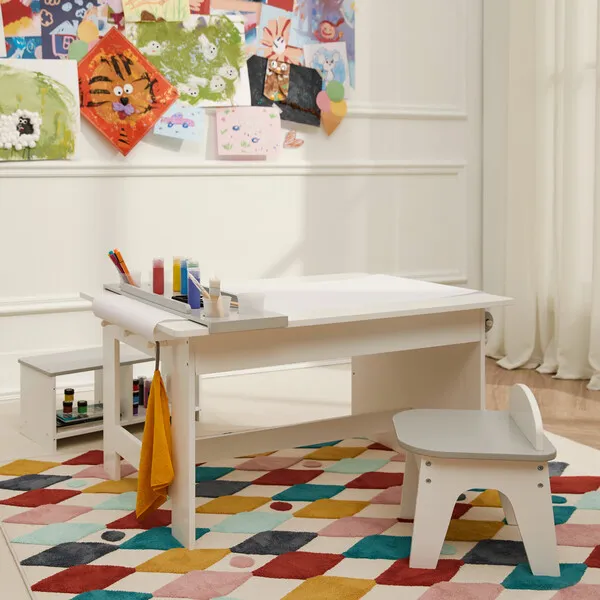 Fantasy Fields by Teamson Kids Fantasy Fields by Teamson Kids - Little Artist Monet Play Art Table Kids Furniture, White/Gray