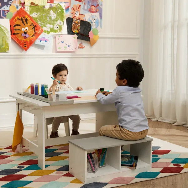 Fantasy Fields by Teamson Kids Fantasy Fields by Teamson Kids - Little Artist Monet Play Art Table Kids Furniture, White/Gray