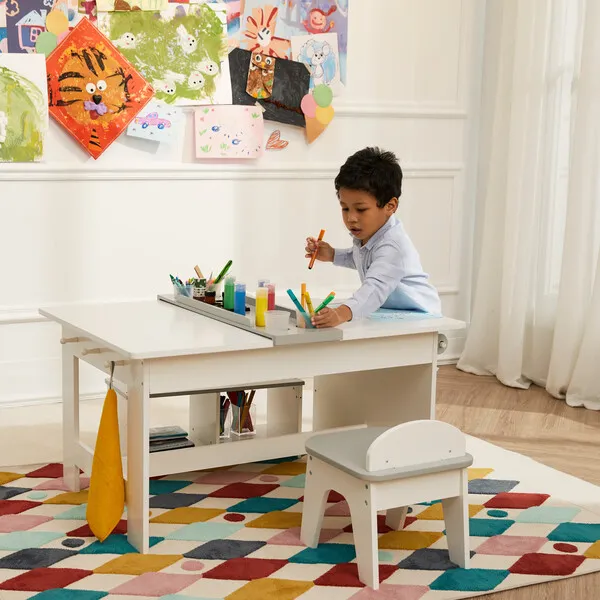 Fantasy Fields by Teamson Kids Fantasy Fields by Teamson Kids - Little Artist Monet Play Art Table Kids Furniture, White/Gray