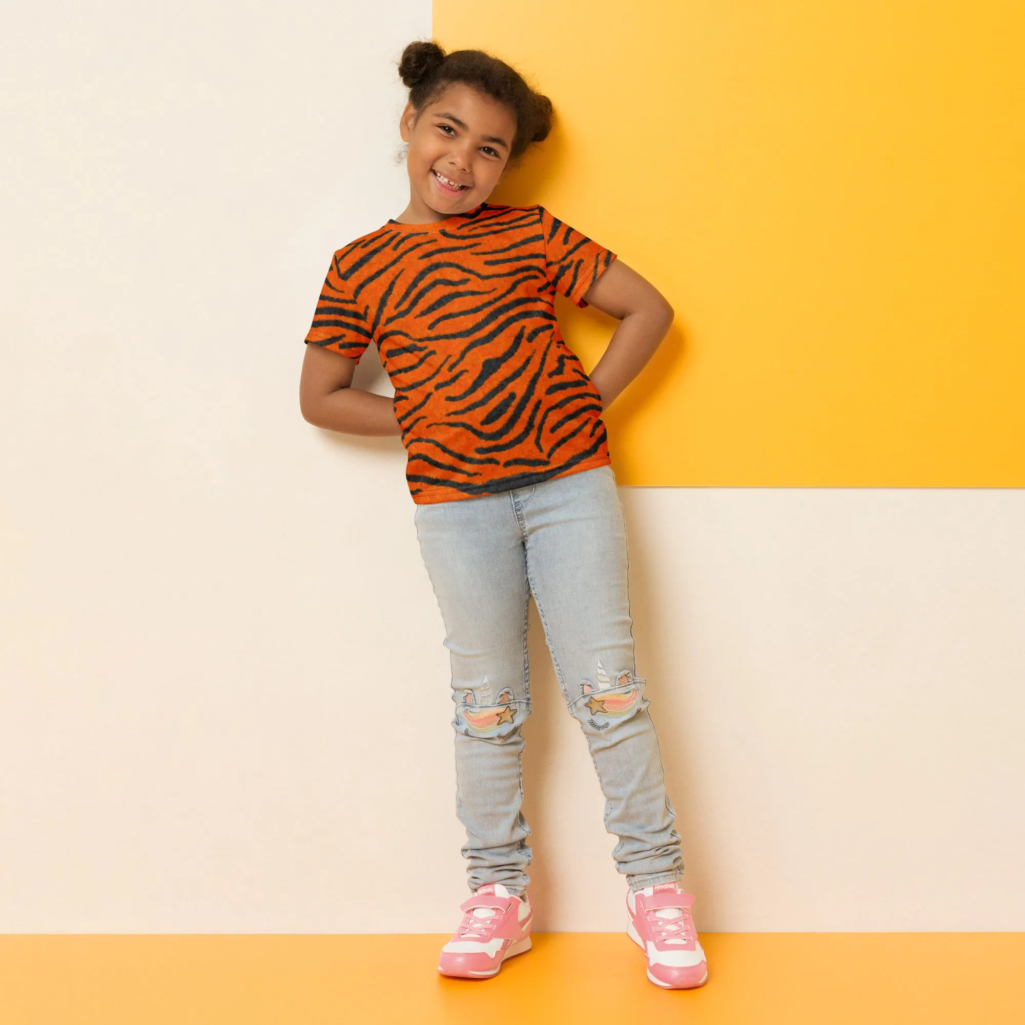 Fuzzy Tiger Stripe Print Kids' T-shirt