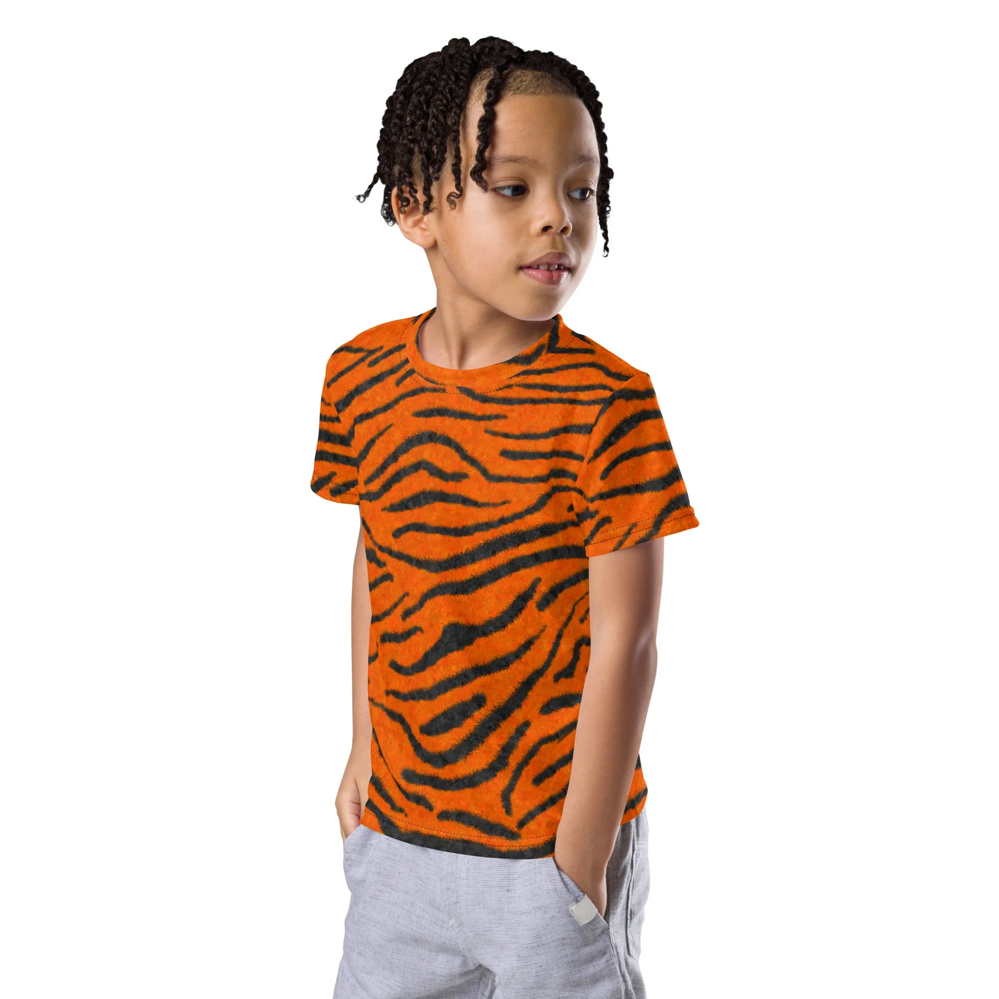 Fuzzy Tiger Stripe Print Kids' T-shirt