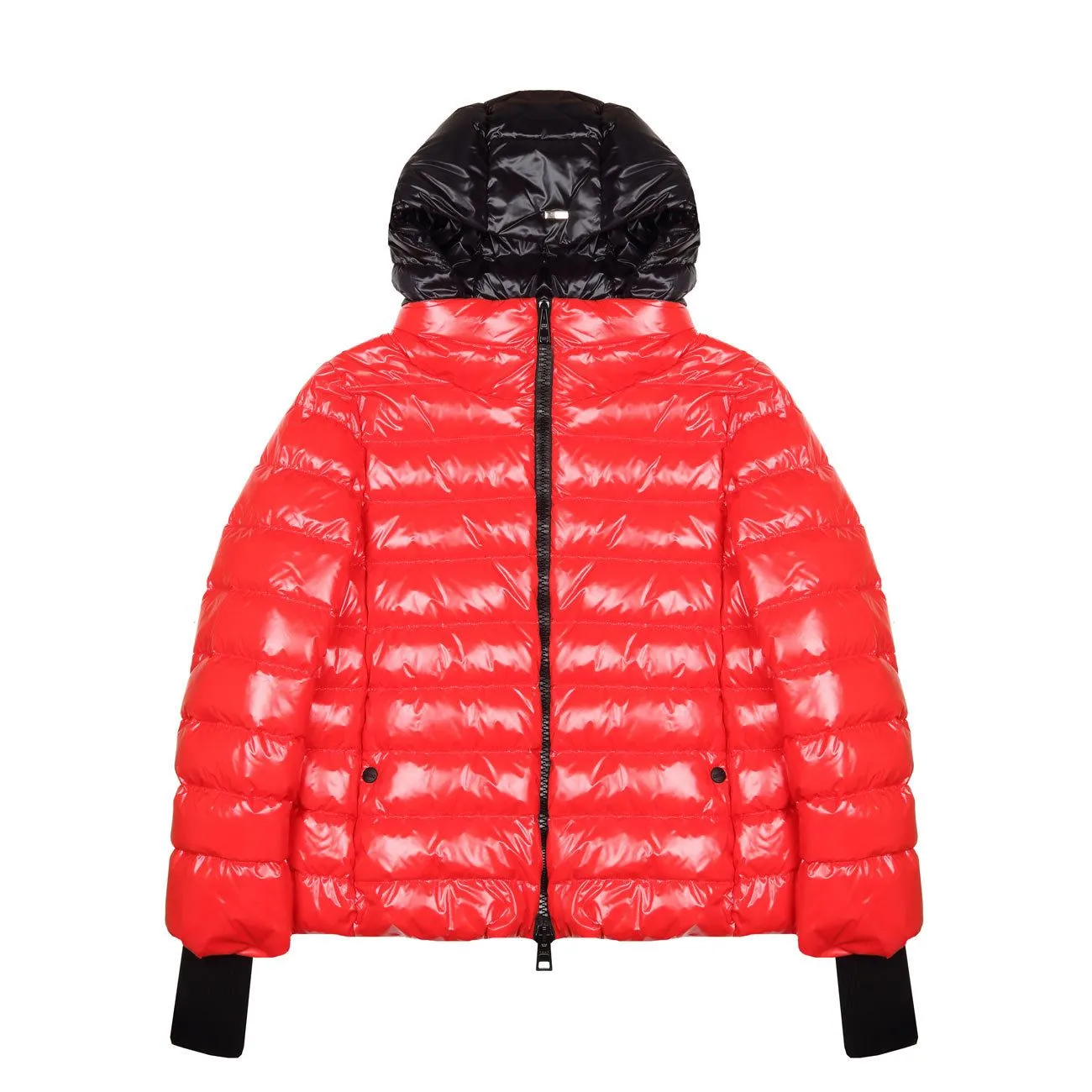 Laque' Kids Jacket with Removable Hood and Wool Cuffs in Red Black for Girls