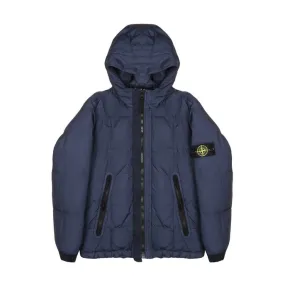 Kids Navy Nylon Hooded Jacket with Zippered Pockets