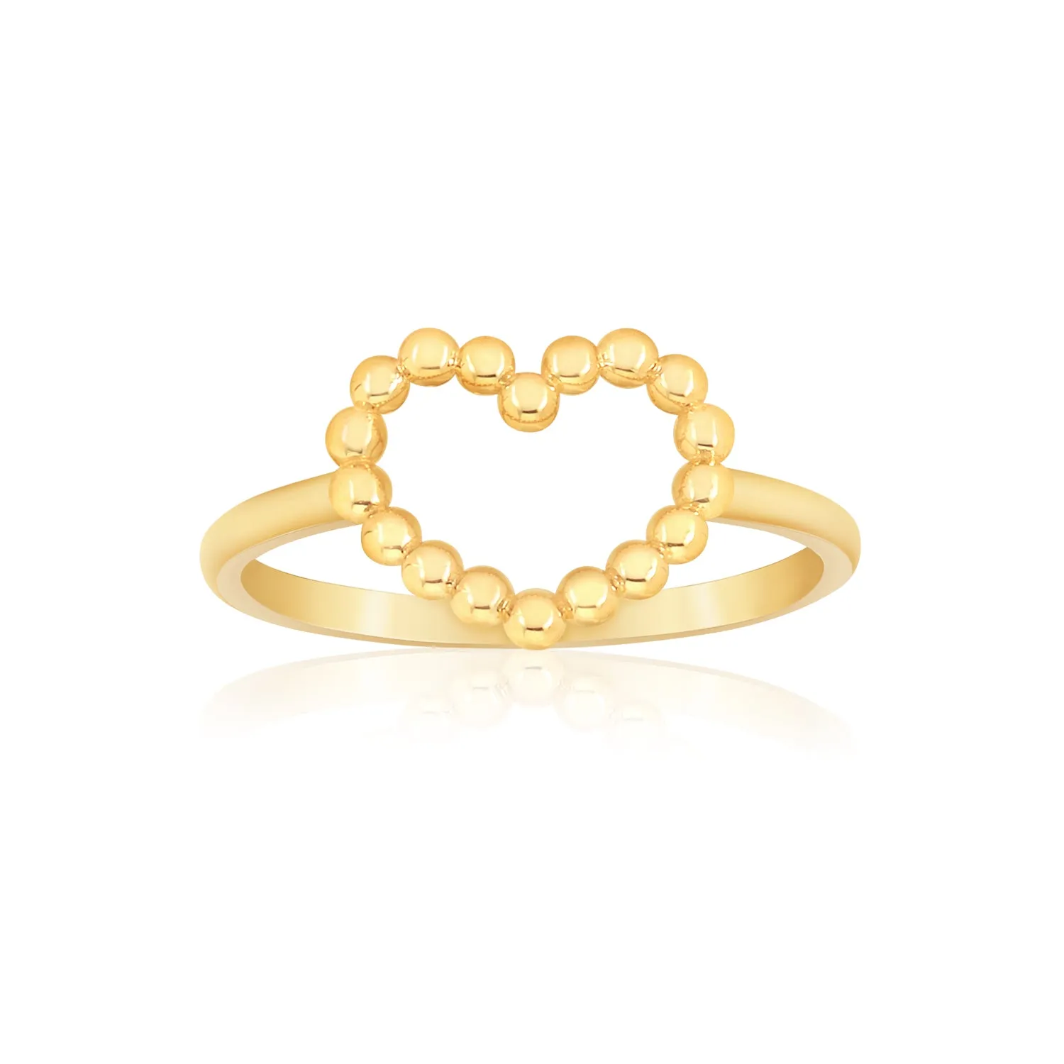 Gold Heart Outline Ring with Beaded Detail in 14K Yellow or Rose Gold