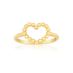 Gold Heart Outline Ring with Beaded Detail in 14K Yellow or Rose Gold