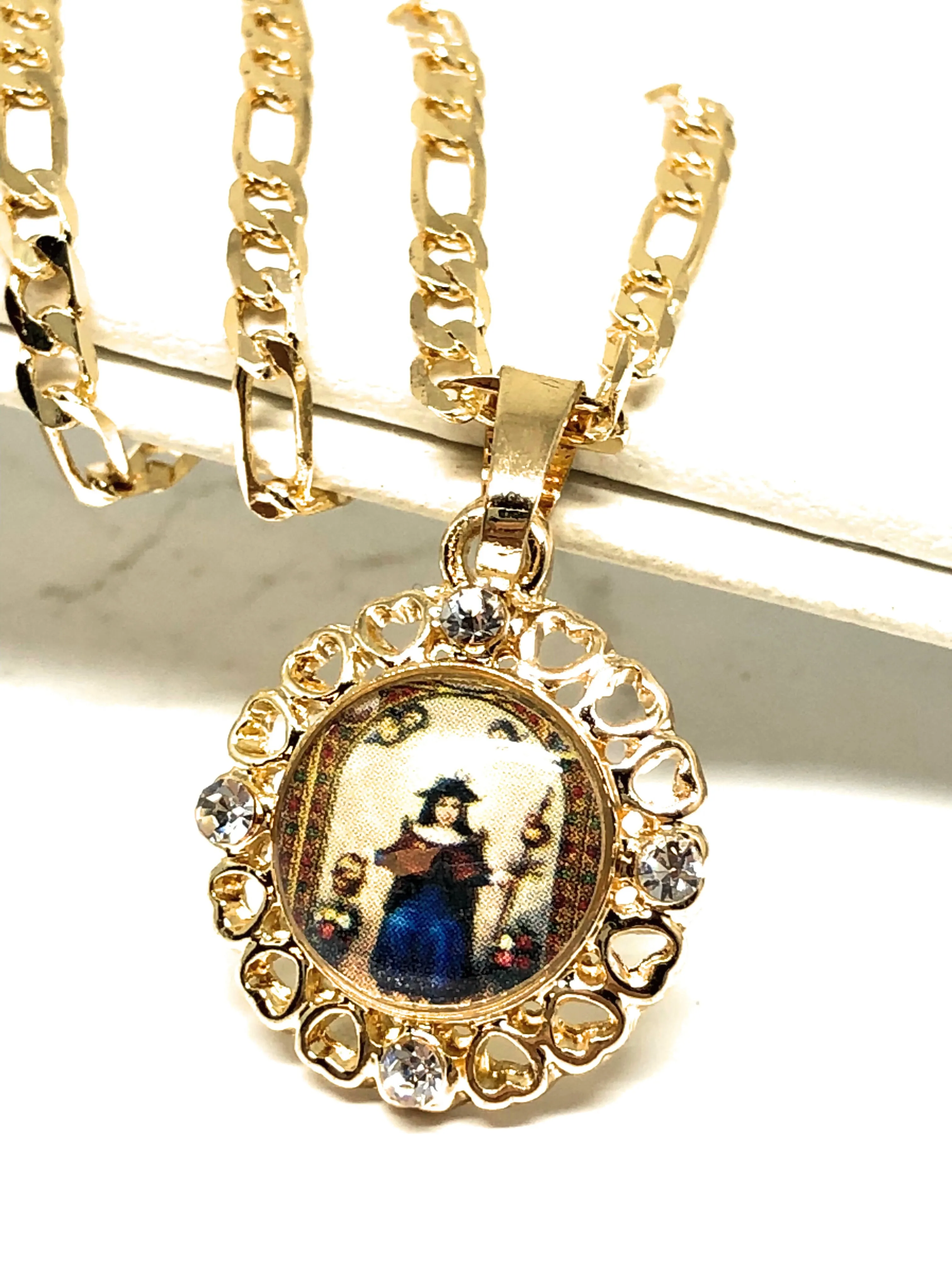 Solid Gold Children's ID Virgin Mary Bracelet with Engraving Option