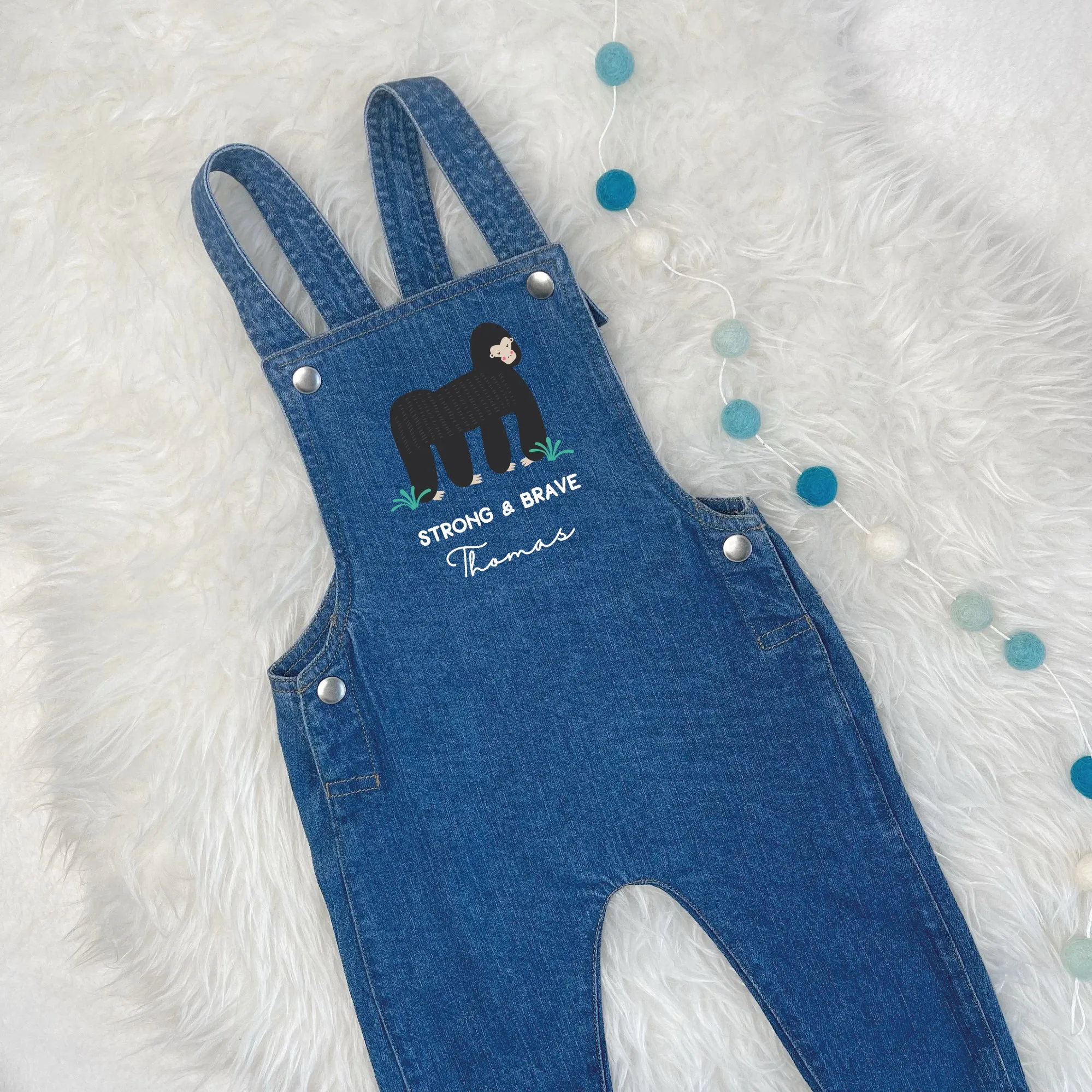 Gorilla Strong And Brave Personalised Kids Dungarees