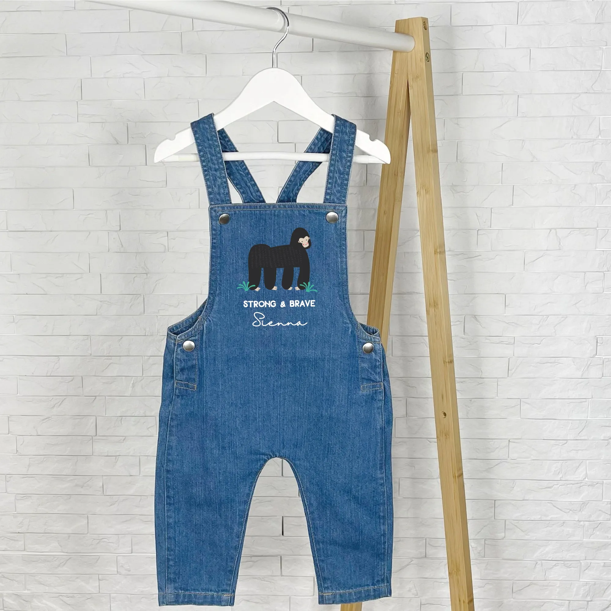 Gorilla Strong And Brave Personalised Kids Dungarees