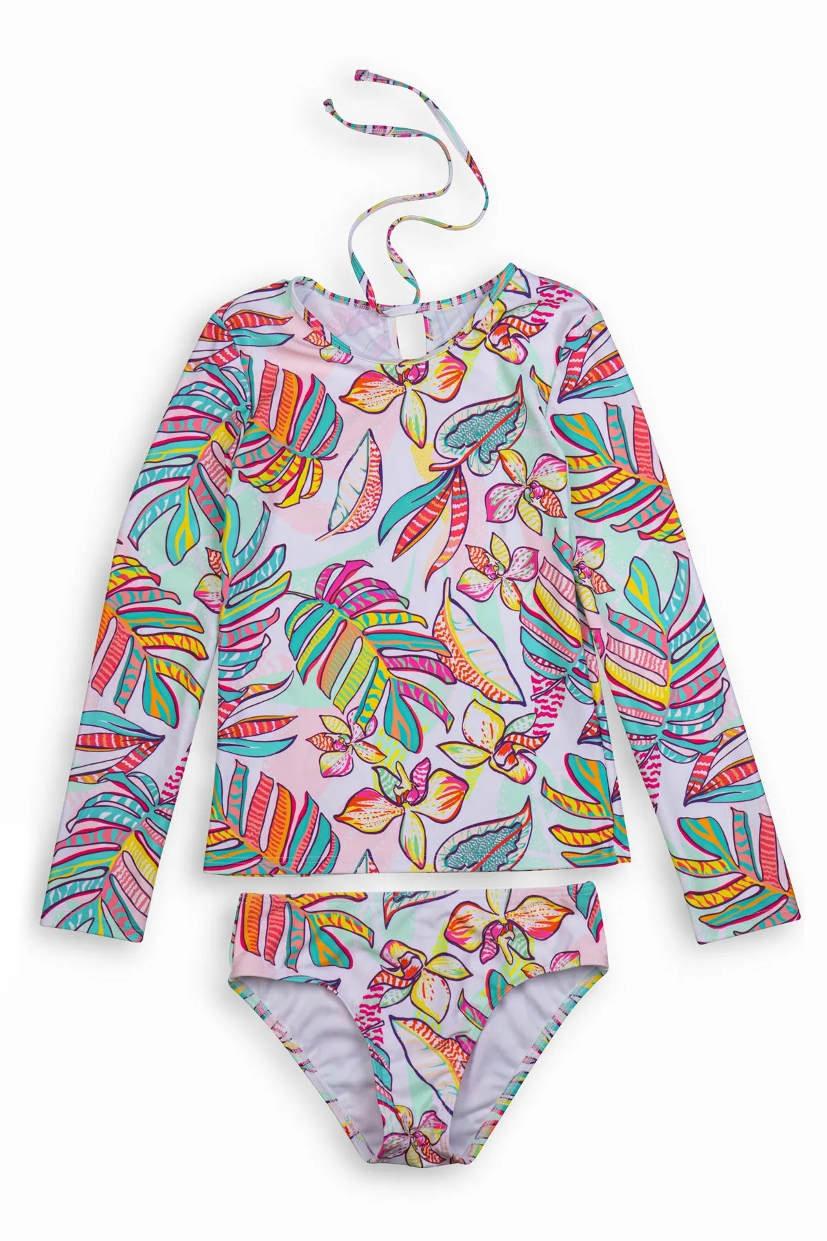 GOTTEX KIDS PALM ISLAND LONG SLEEVE RASH GUARD TOP AND BIKINI BOTTOM