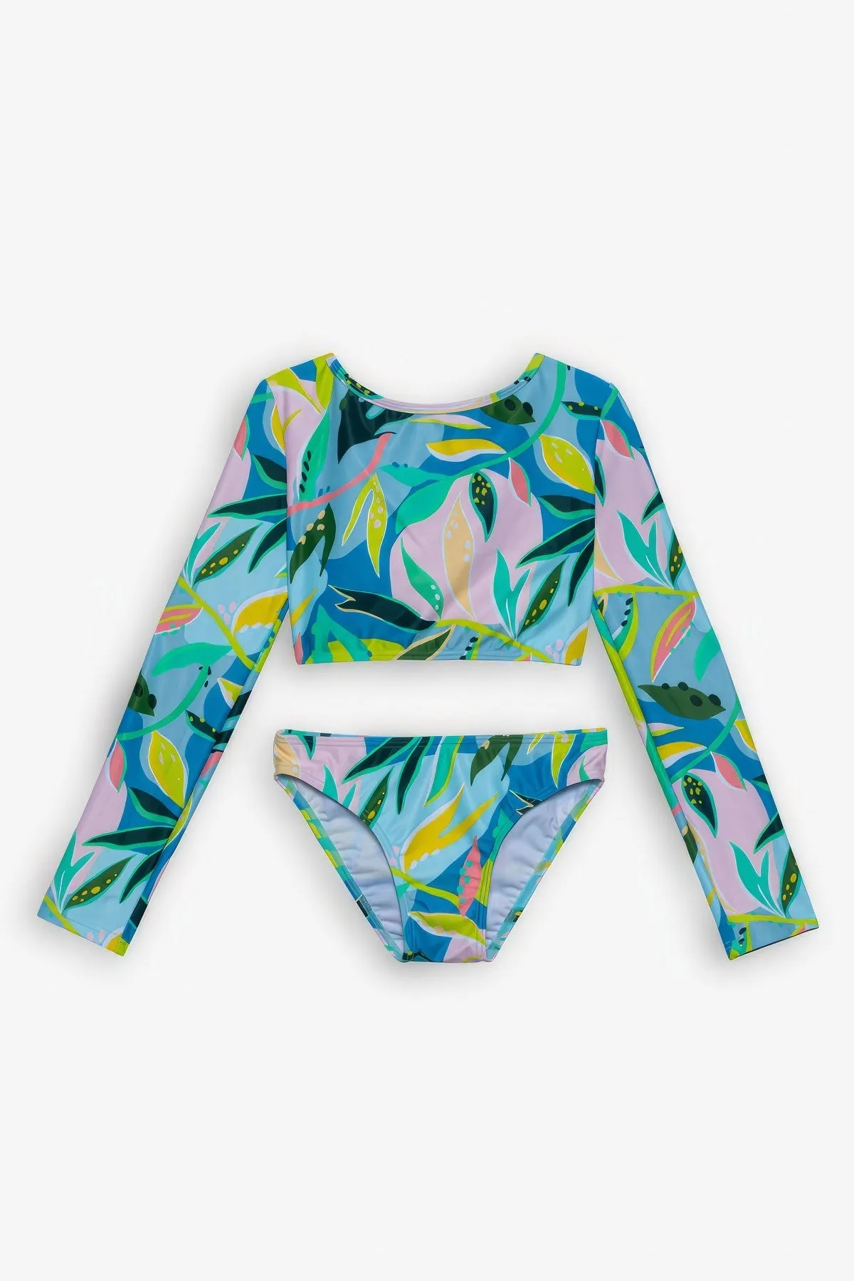 GOTTEX KIDS RAINFOREST LONG SLEEVE CROPPED RASH GUARD TOP AND BIKINI BOTTOM