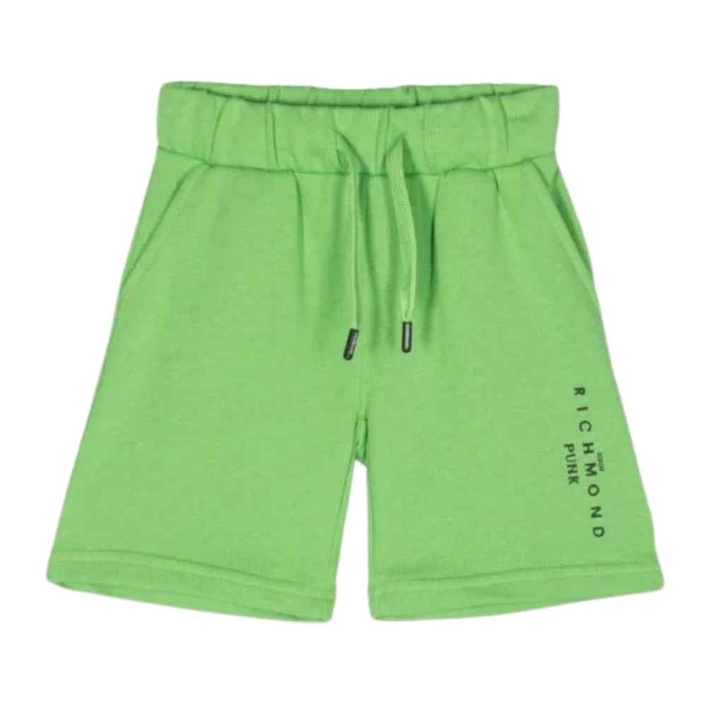 Green Bermuda Shorts with Logo Print