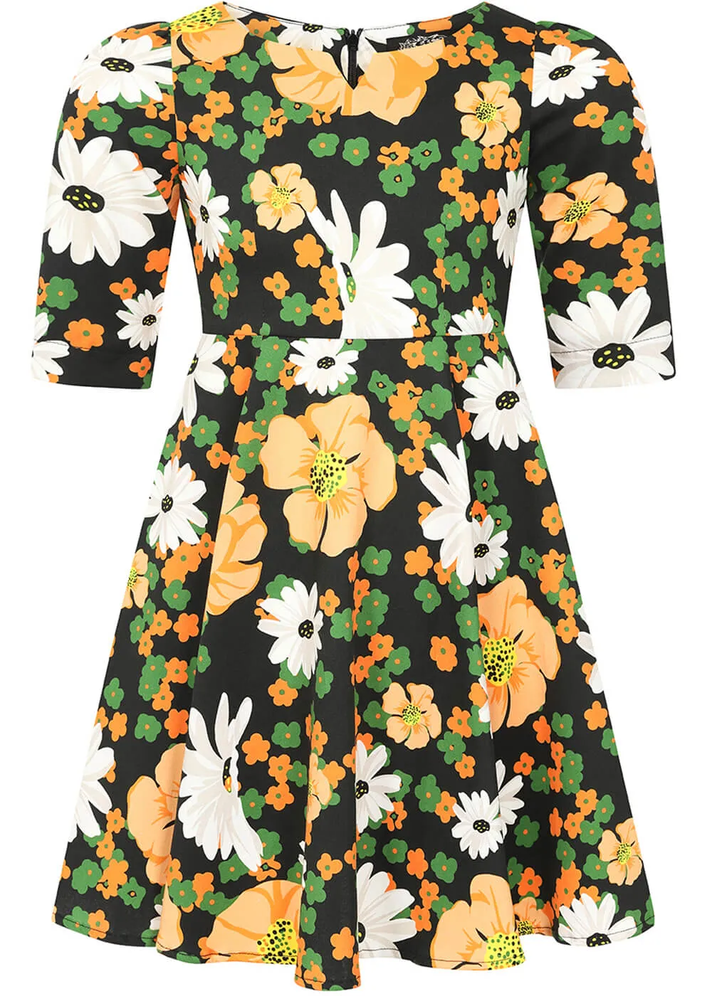 Tessa Floral 50's Swing Dress in Black for Kids by Hearts & Roses