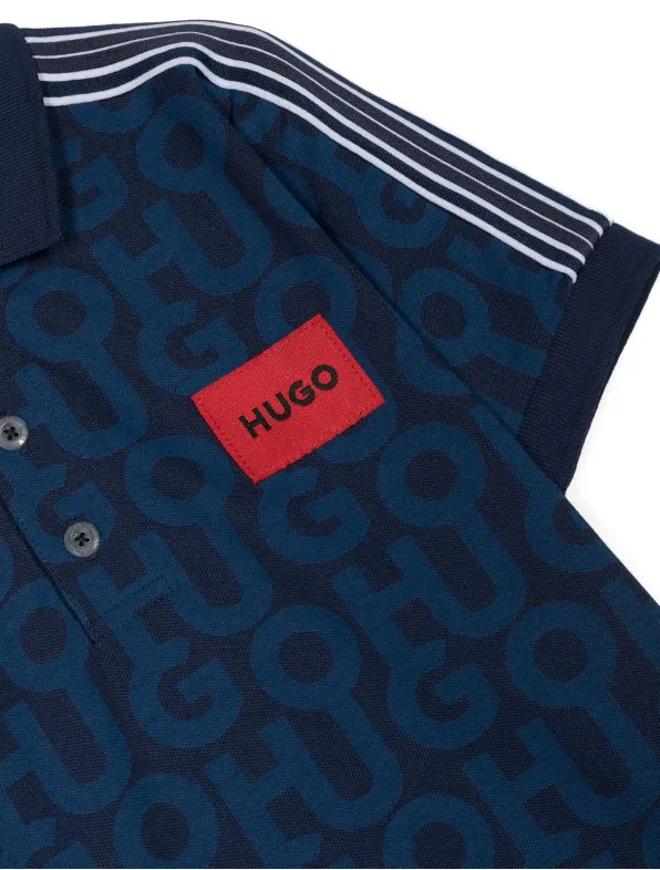 HUGO by Hugo Boss Kids Piqué Monogram Side Stripe Polo Shirt