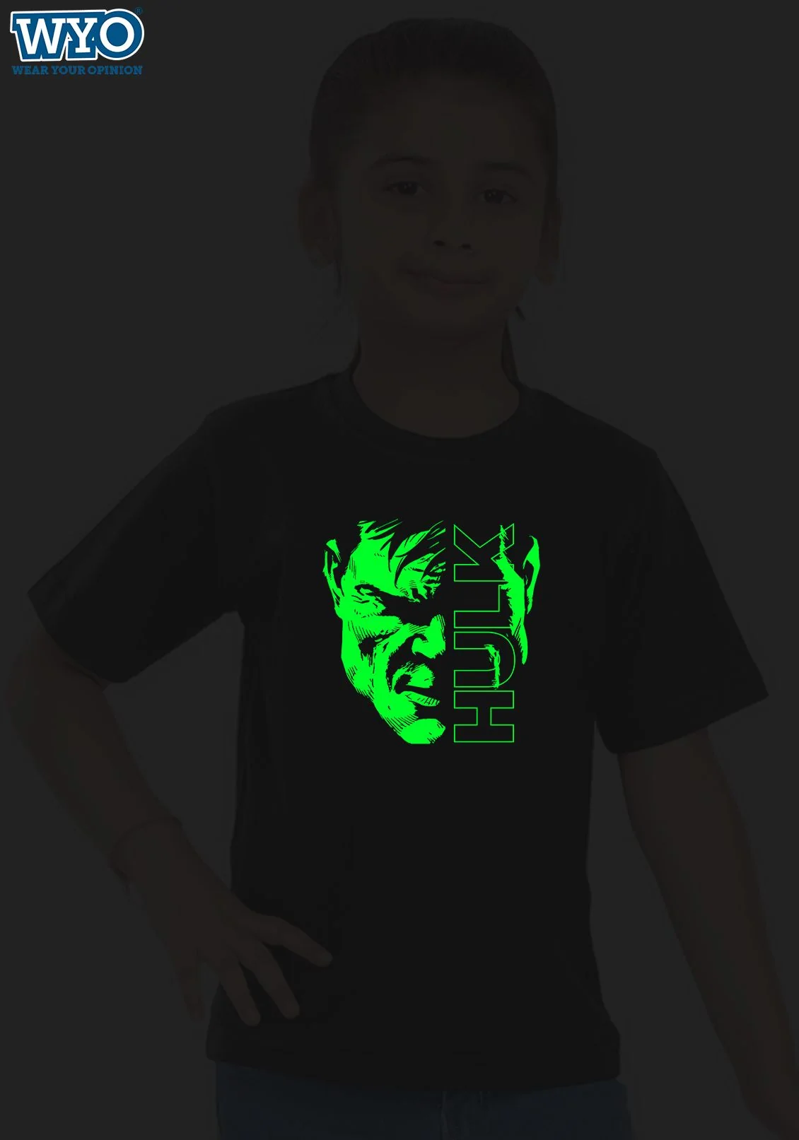 Hulk Face Glow In Dark Kids T-Shirts