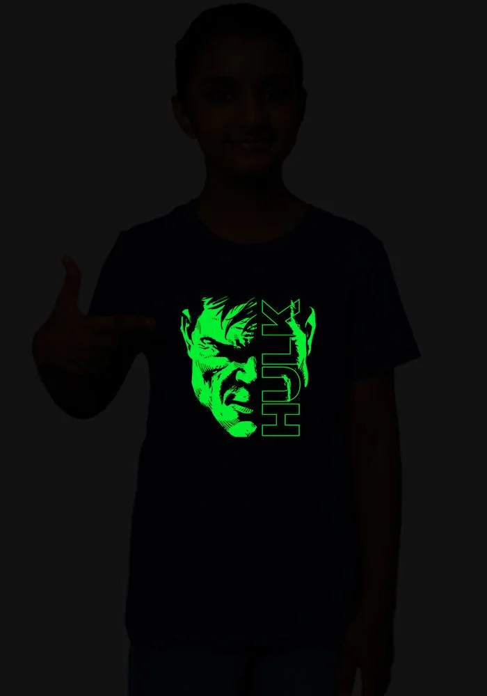 Hulk Face Glow Sr Kids T-Shirt