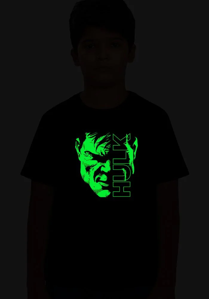 Hulk Face Glow Sr Kids T-Shirt