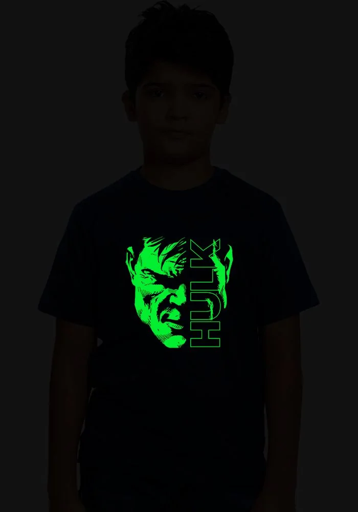 Hulk Face Glow Sr Kids T-Shirt