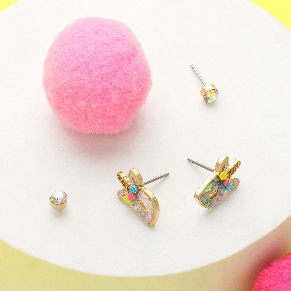 Kids Unicorn Monogram Stud Earrings 2Pairs T Round Stone