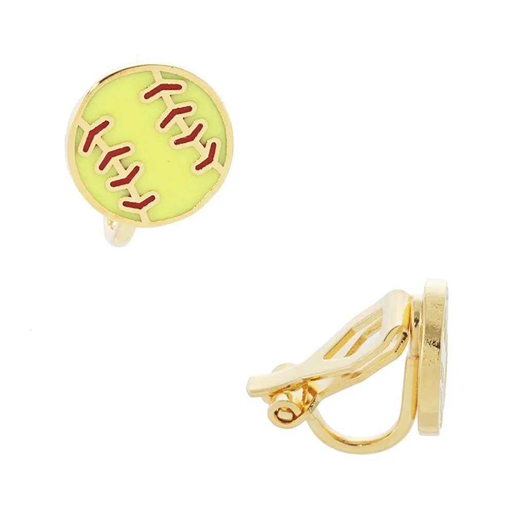 Kids Enamel Softball Clip-On Earrings - iLLASPARKZ Gold Dipped