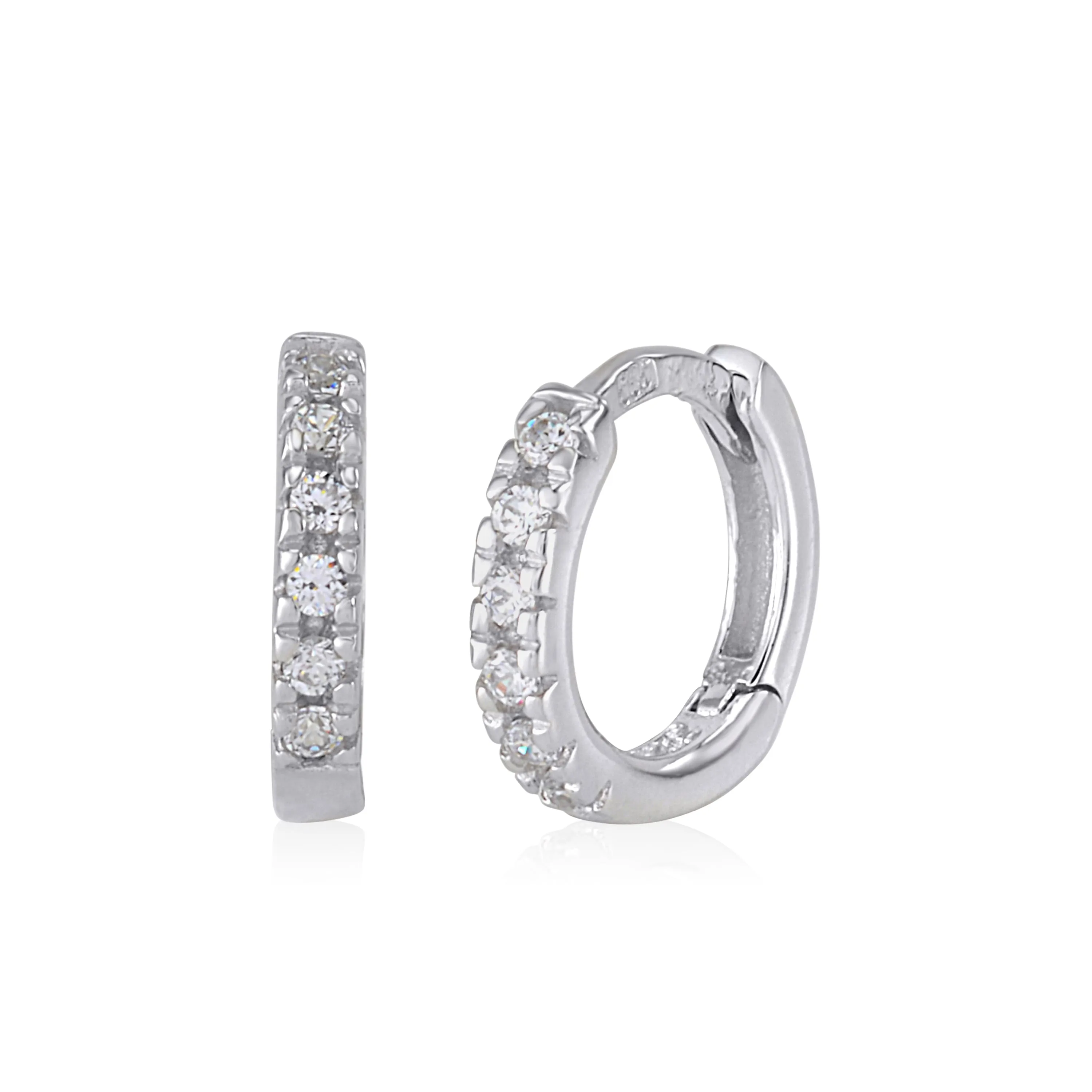 Italian UNICORNJ 14K White Gold Small Hoop Earrings with CZ's