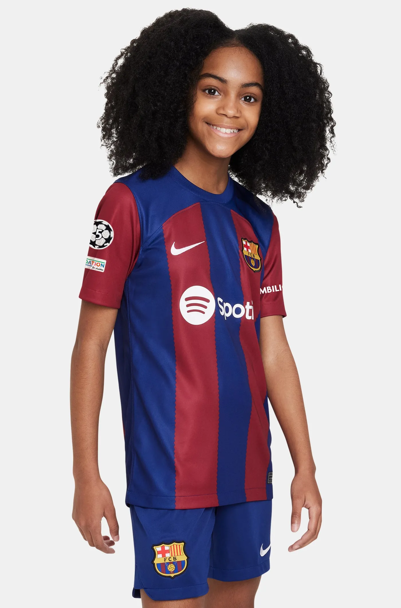 Junior UCL FC Barcelona 23/24 Home Shirt - RAPHINHA