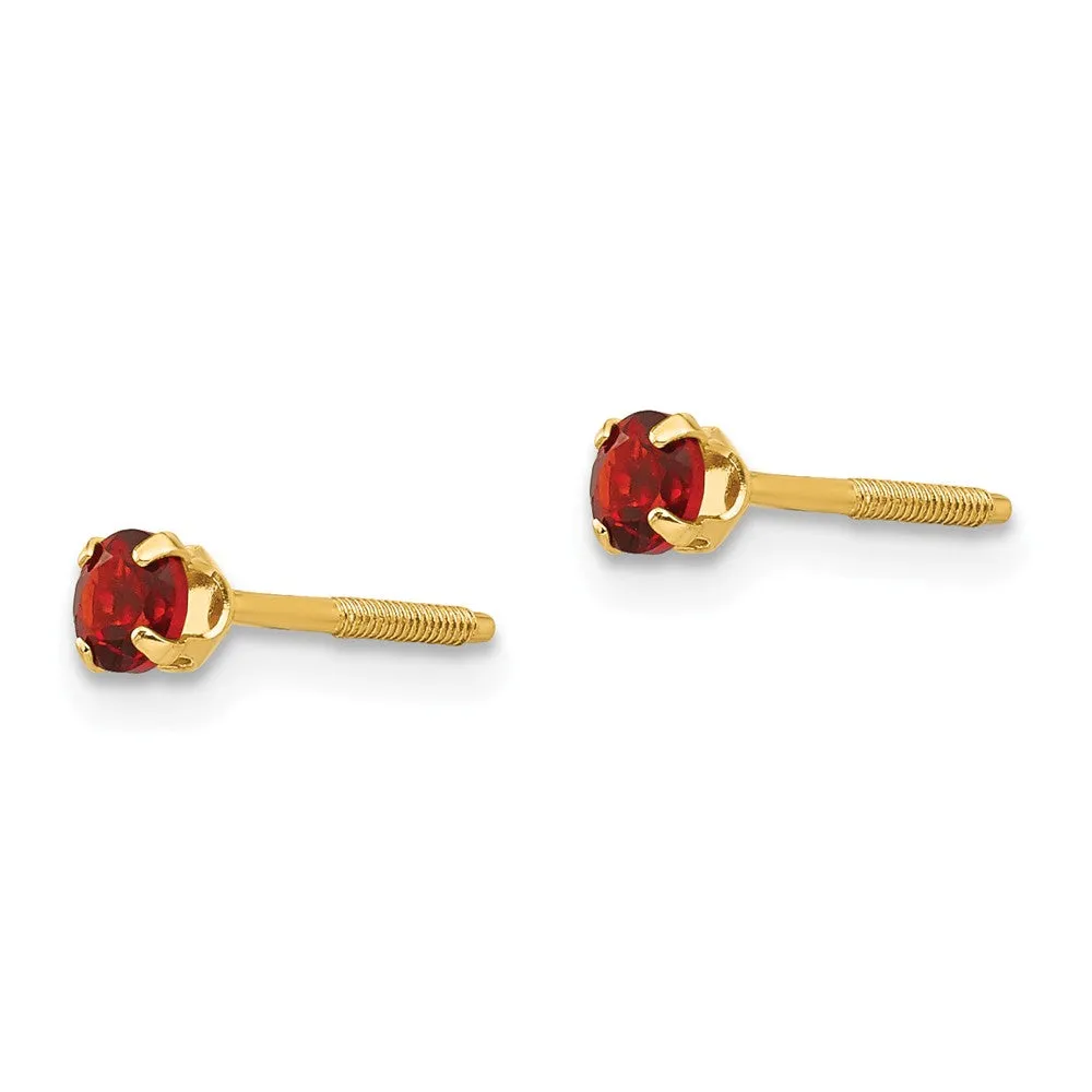 Kids 3mm Garnet Stud Earrings in Yellow Gold